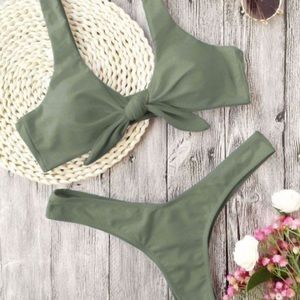 Zaful Scrunch Butt Knotted Bikini Army Green